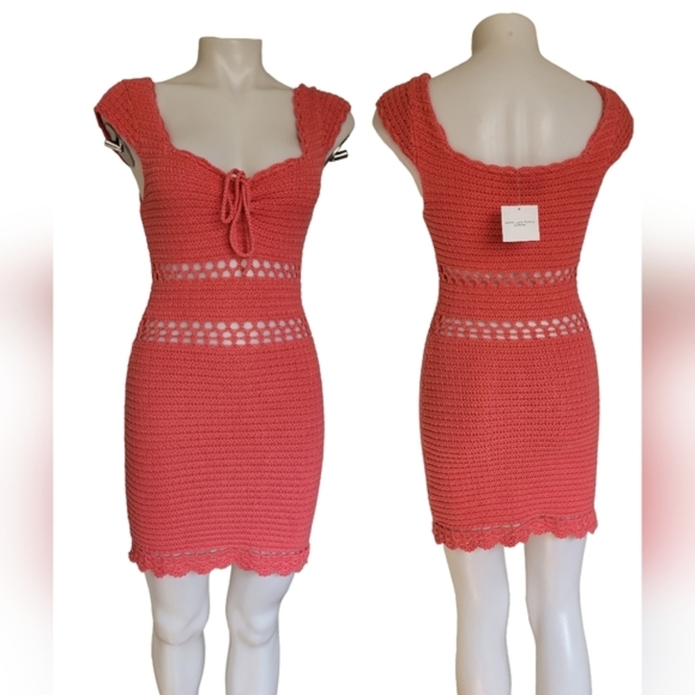 Coral Crochet Mini Dress